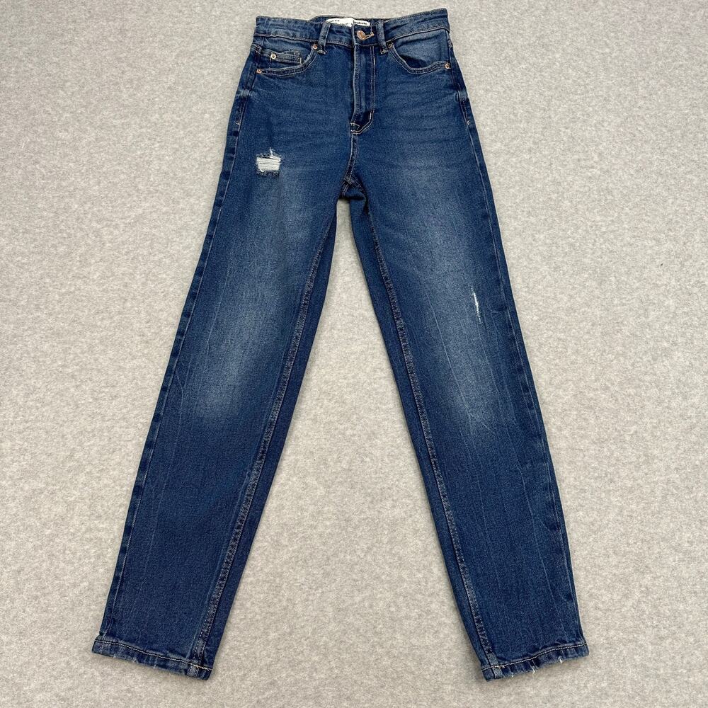 Stradivarius Jeans Mom Slim WMNS 02 Blue Denim High Rise Distressed Y2K Retro